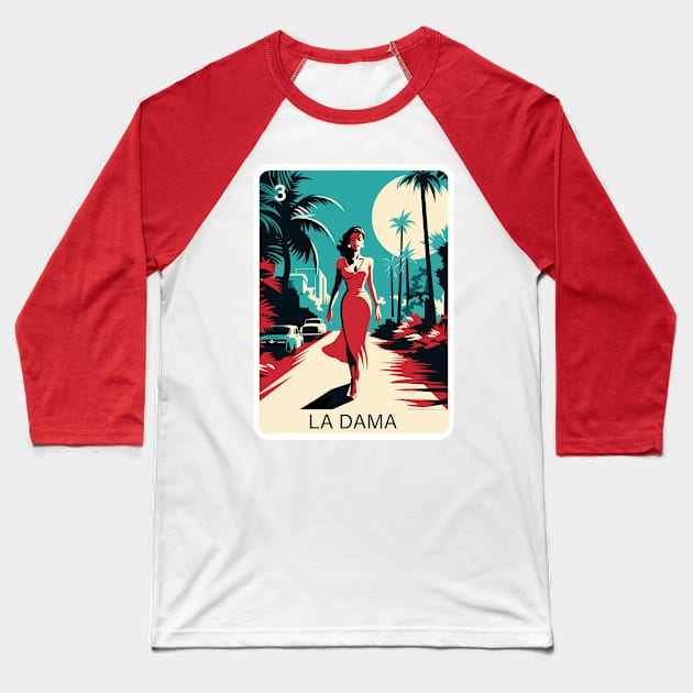 Mexican Lottery La Dama Lady Game of Mexico Loteria Design Baseball T-Shirt by VogueTime